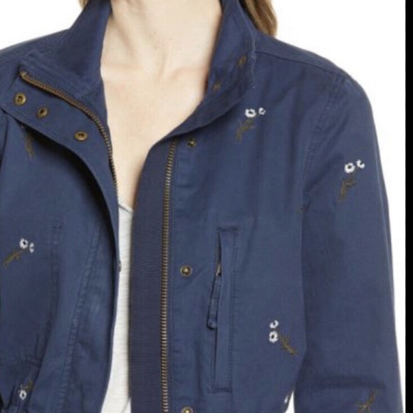 Madewell navy surplus passage jacket with embroidered daisies size small - Picture 2 of 10
